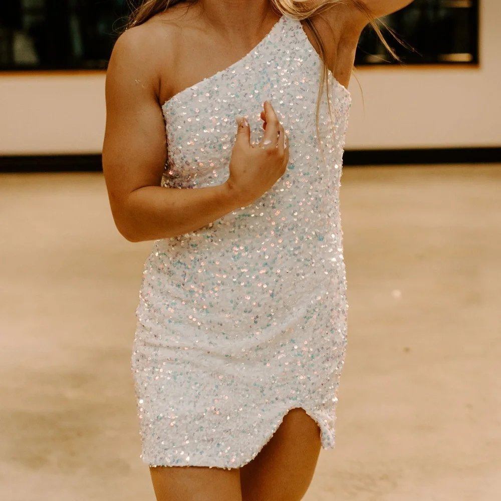 White sequin one shoulder dress - Picture 1 of 6